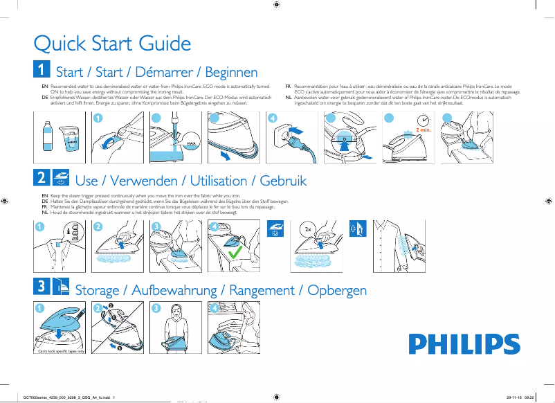 Page 1 of the manual Quick Start Guide Philips GC7225