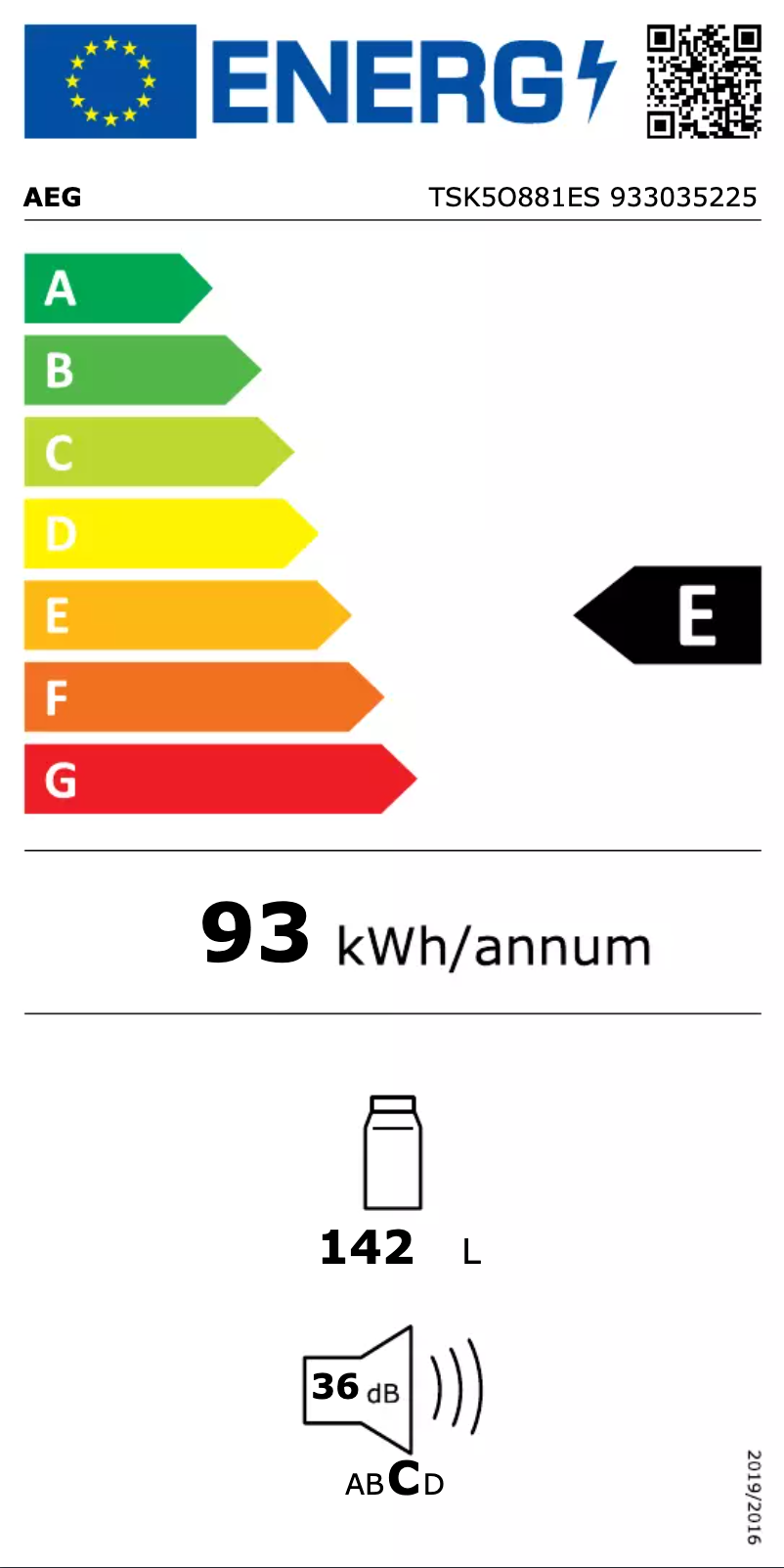 Page 1 of the manual Energy Label AEG TSK5O881ES