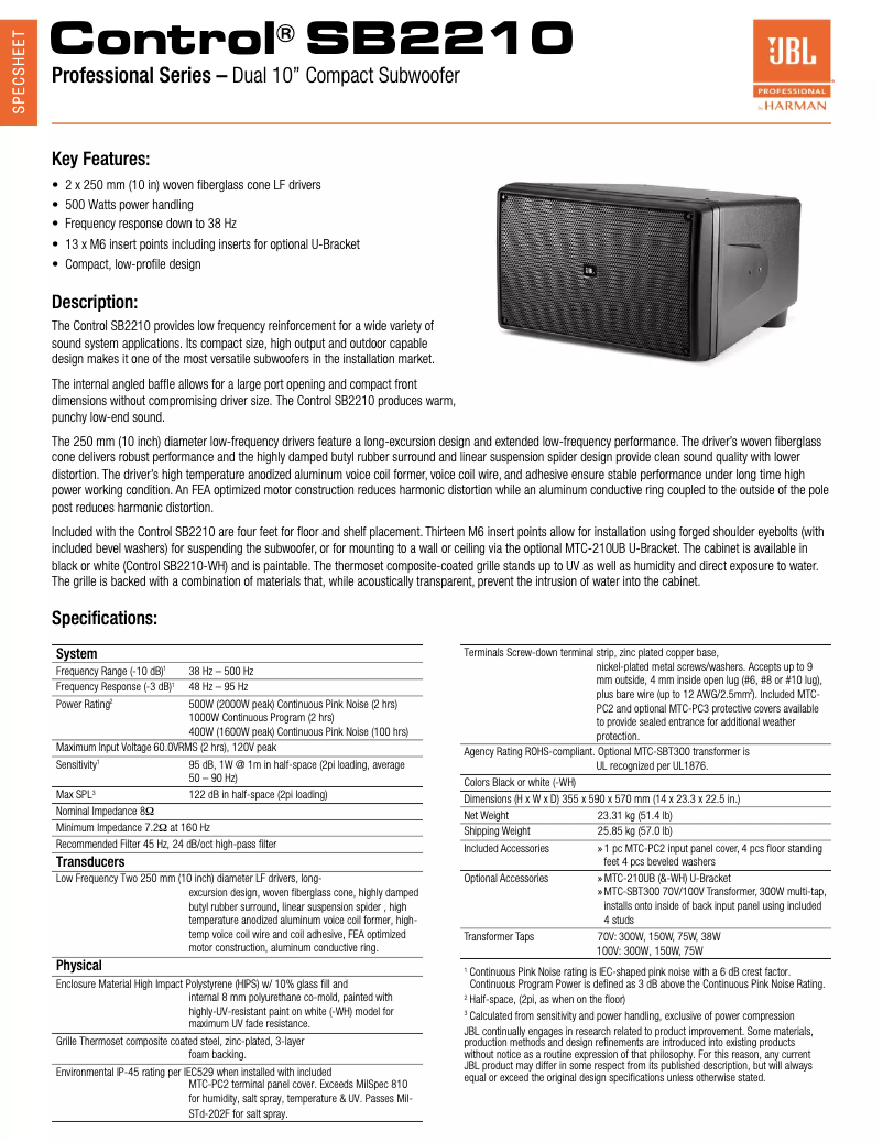 First page image of the manual for Control SB2210