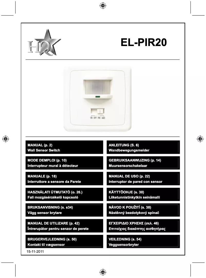 Page 1 of the manual User Manual HQ EL-PIR20