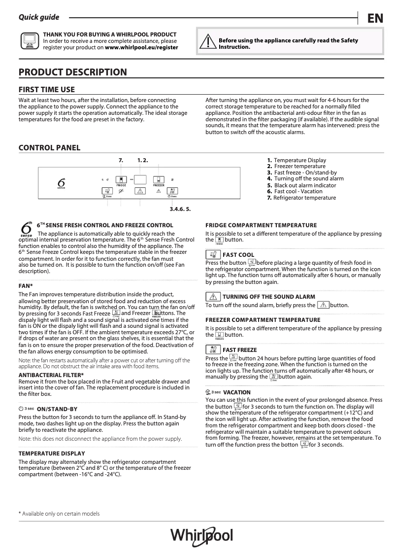 Page 1 of the manual Instruction Manual Whirlpool SP40 802