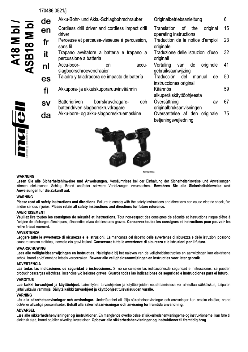 First page image of the manual for ASB 18 M bl