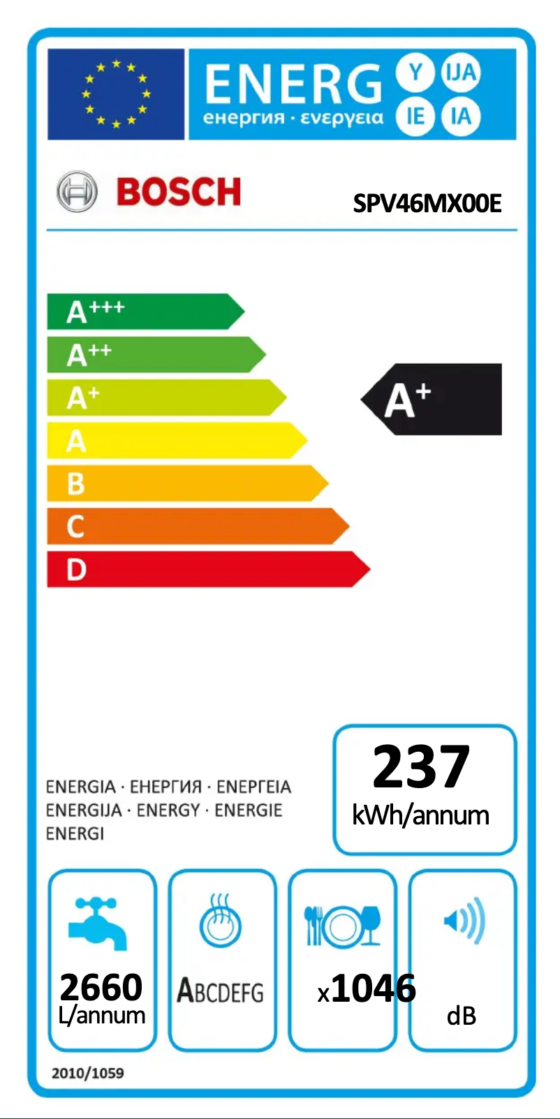 Page 1 of the manual Energy Label Bosch SPV46MX00E