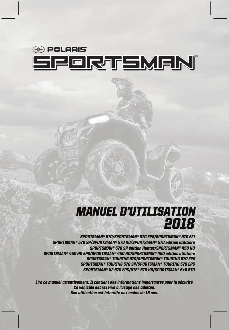 First page image of the manual for Sportsman 450 HO (2018)