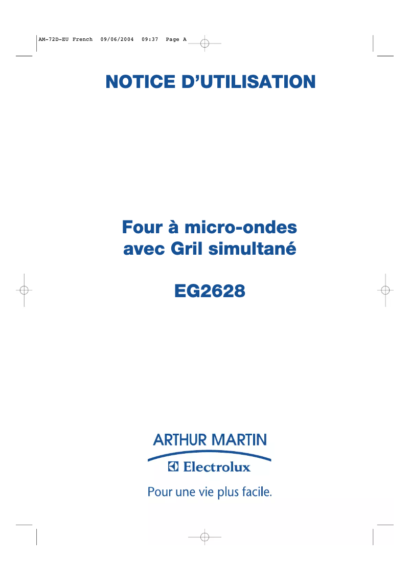 Page 1 of the manual User Manual Arthur Martin-Electrolux EG2628N