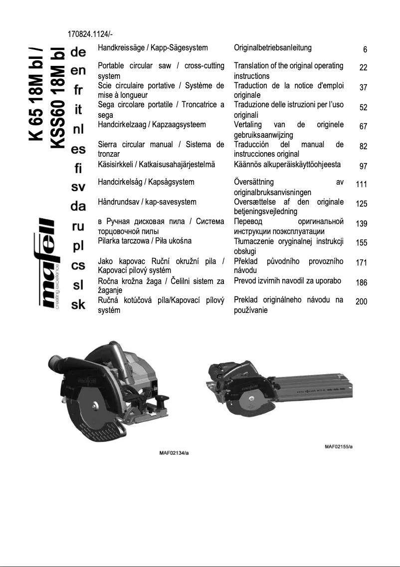 First page image of the manual for KSS 60 18M bl