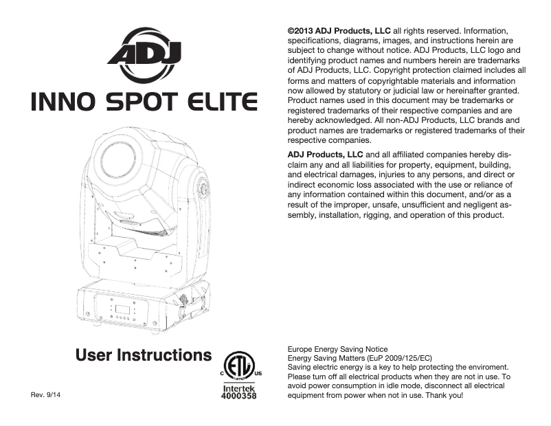 Page 1 of the manual User Manual Adj Inno Spot Elite