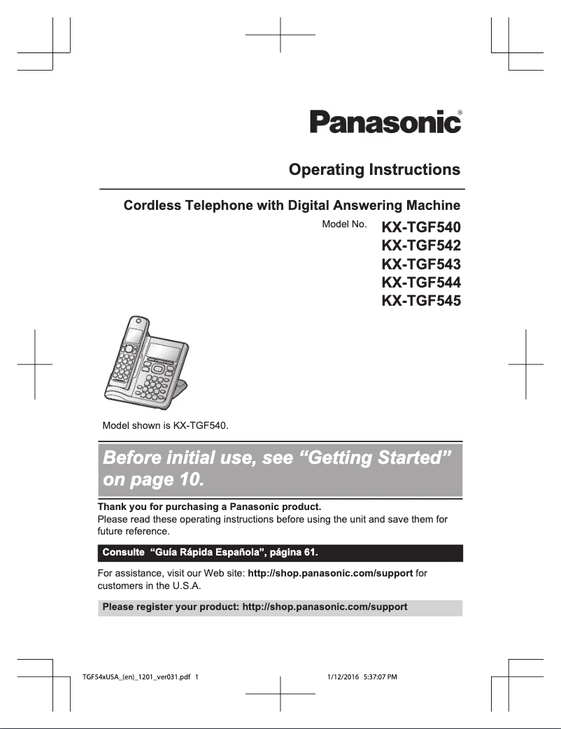 Page 1 of the manual User Manual Panasonic KX-TGF543B