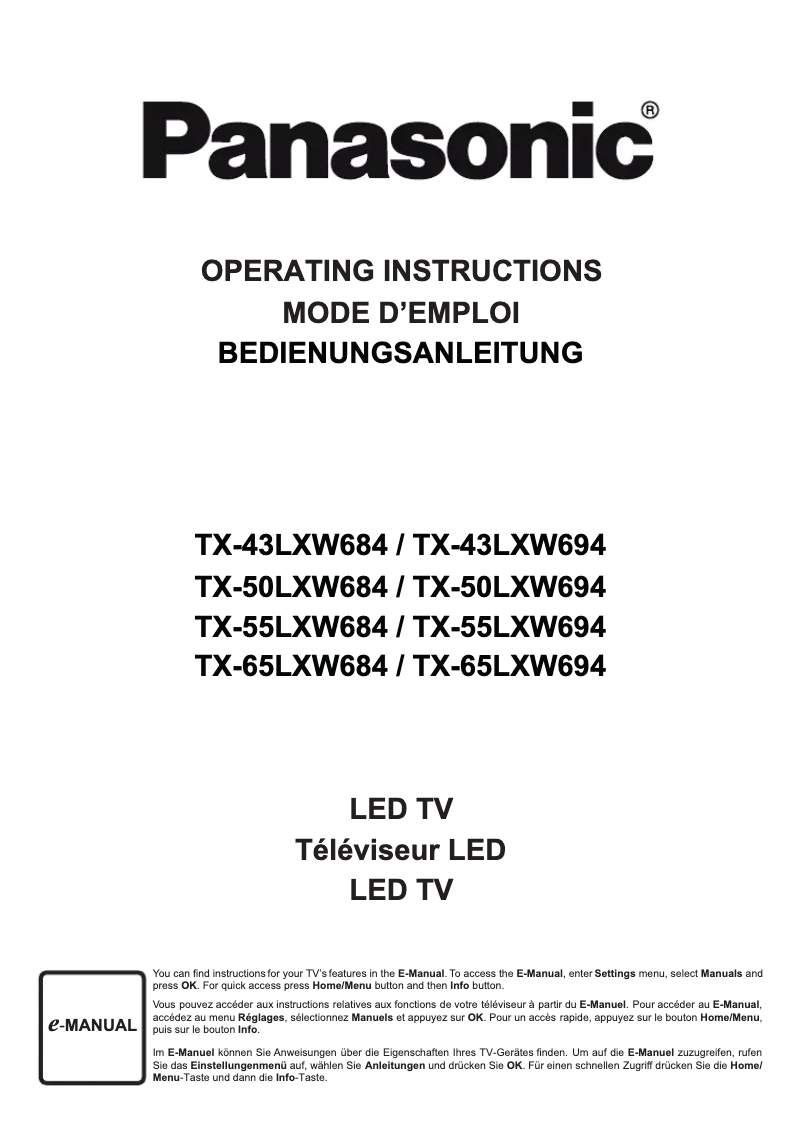 Page 1 of the manual User Manual Panasonic TX-65LXW684
