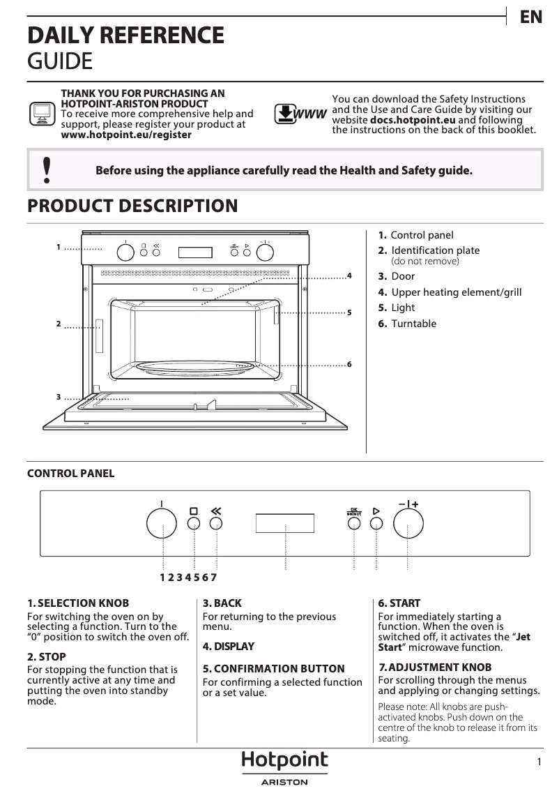 Page 1 of the manual User Manual Hotpoint MP 664 IX HA