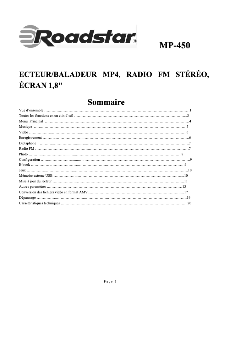 First page image of the manual for MP-450