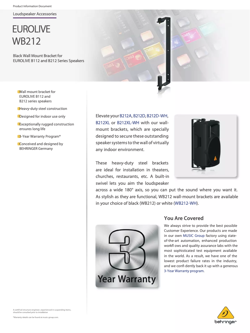 First page image of the manual for Eurolive WB212