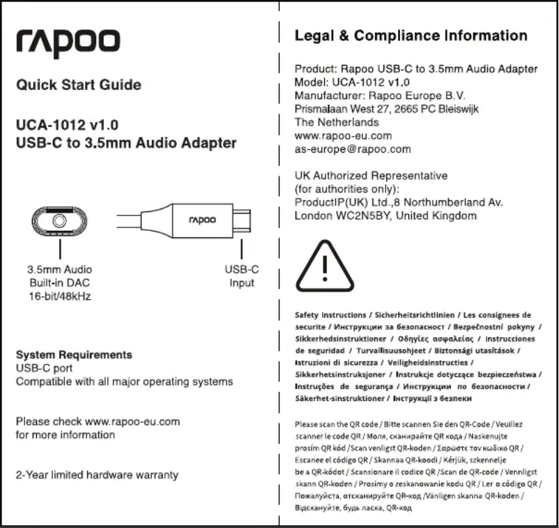 Page 1 of the manual User Manual Rapoo UCA-1012