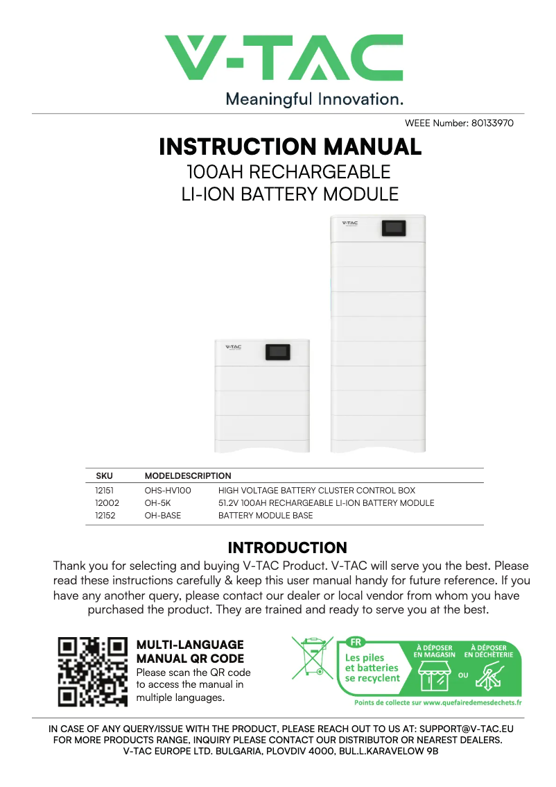 Page 1 of the manual User Manual V-TAC VT-OHS40K-100