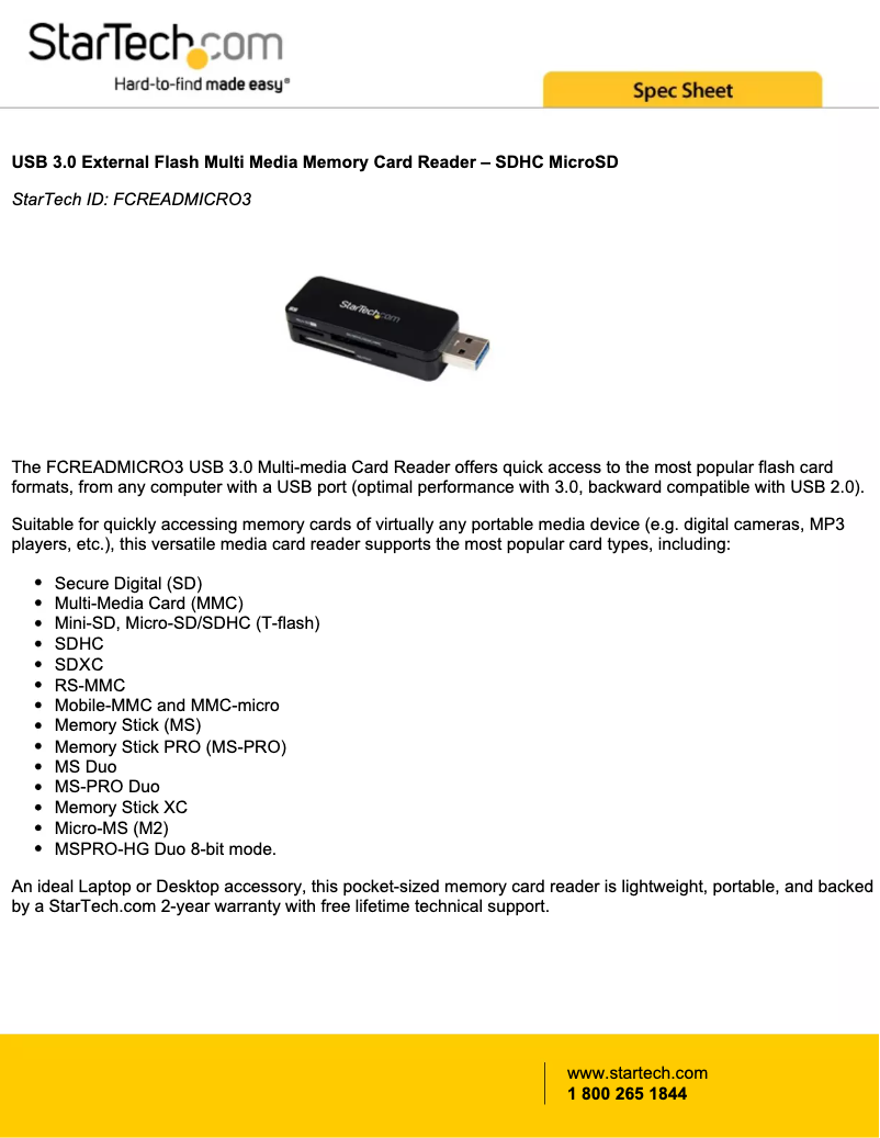 Page 1 of the manual Brochure StarTech.com FCREADMICRO3