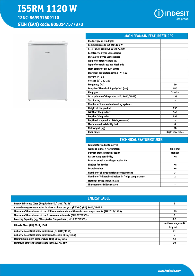 First page image of the manual for I55RM 1120 W