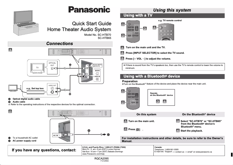 Page 1 of the manual Quick Start Guide Panasonic SC-HTB70