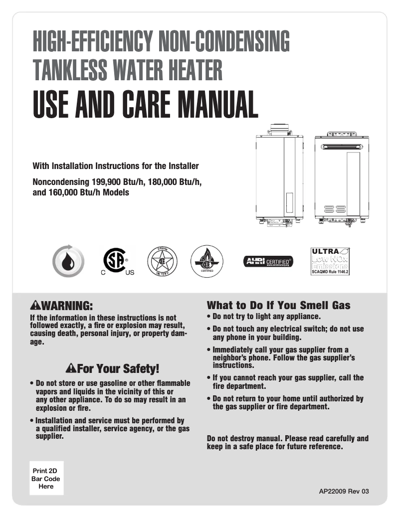 Page 1 of the manual User Manual Rheem RTG-95XELP-3