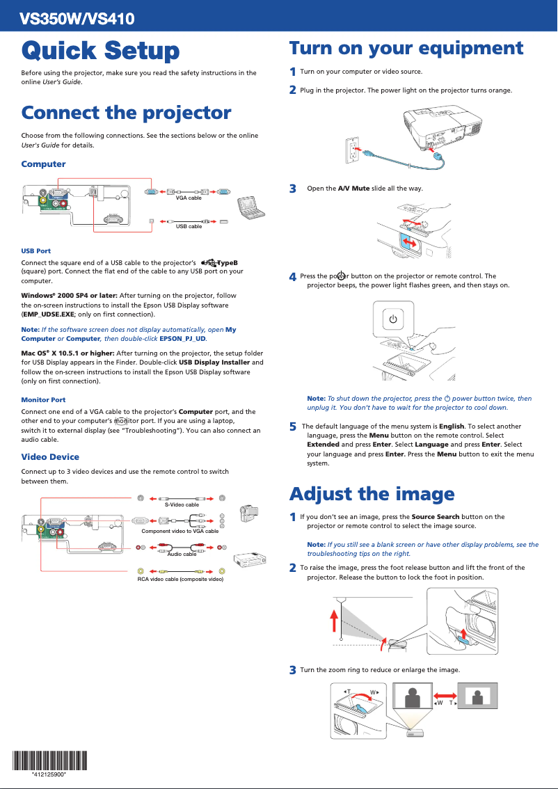 Page 1 de la notice Manuel utilisateur Epson VS350W