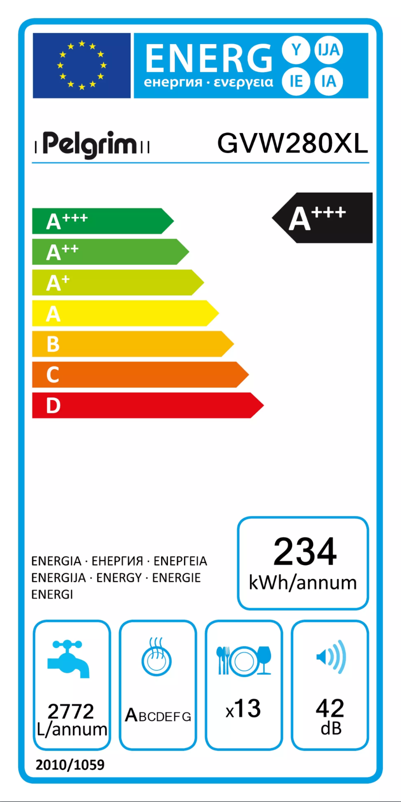 Page 1 of the manual Energy Label Pelgrim GVW280XL