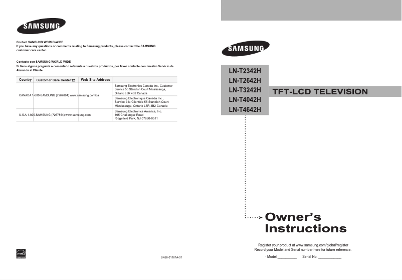 Page 1 of the manual User Manual Samsung LN-T2642H