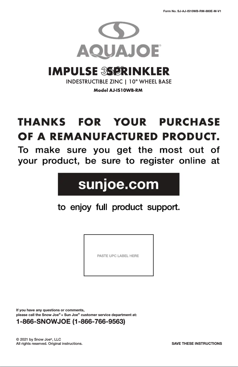 Page 1 of the manual User Manual Aqua Joe AJ-IS10WB-RM