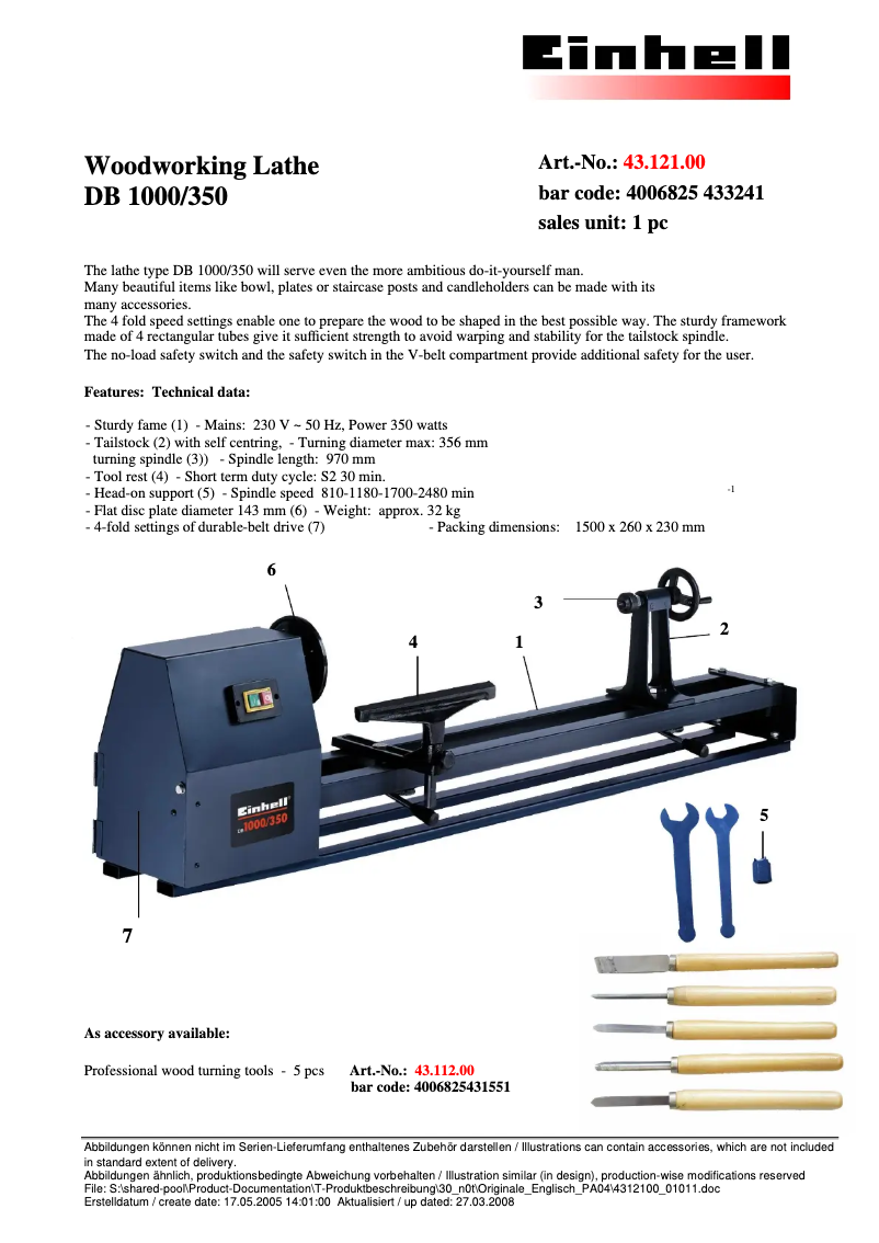 First page image of the manual for DB 1000/350