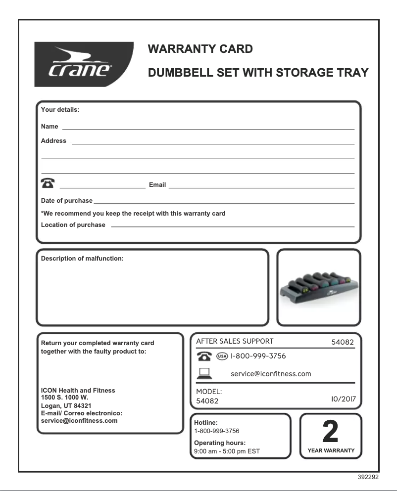 First page image of the manual for Dumbbell Set with Storage Tray 54082