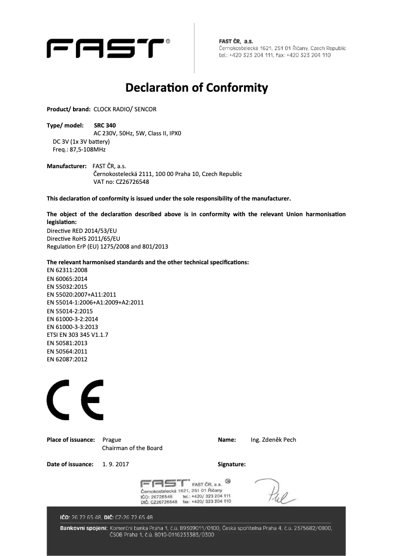 Page 1 of the manual User Manual Sencor SRC 340