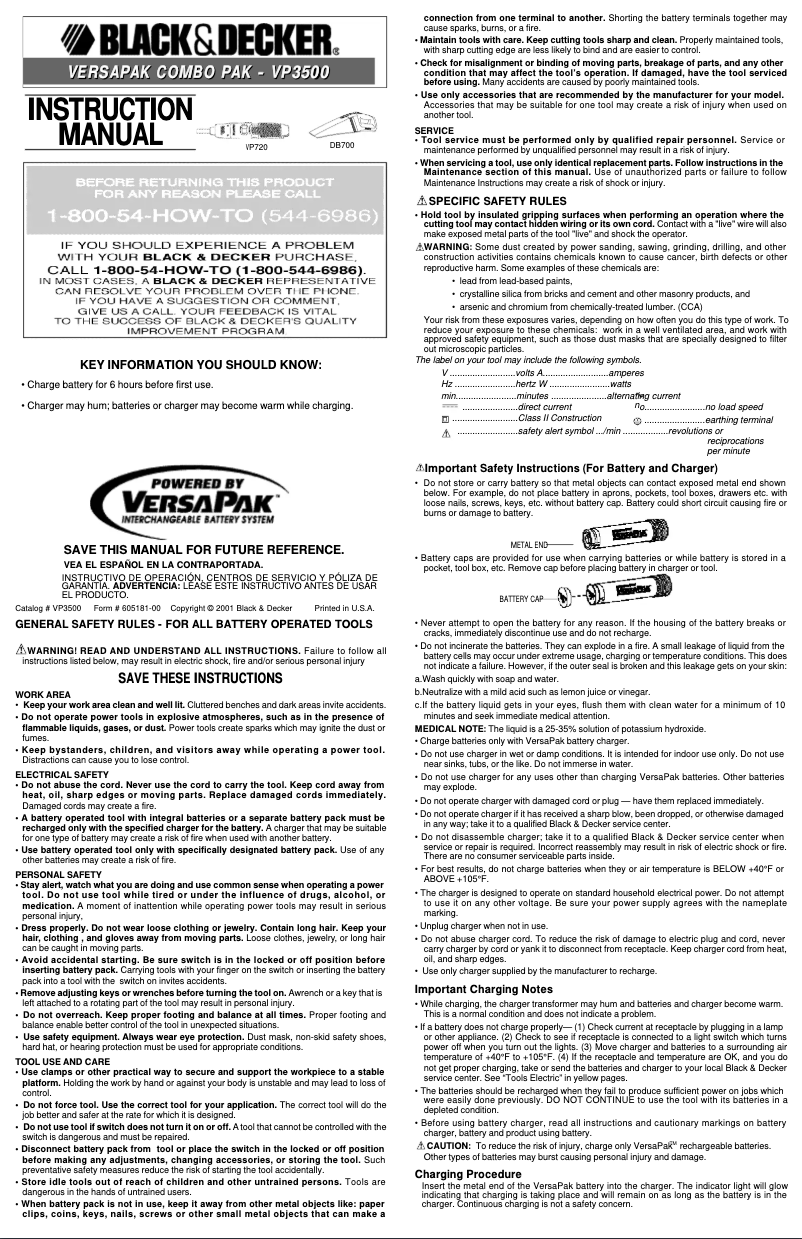 Page 1 of the manual User Manual Black & Decker VP3500