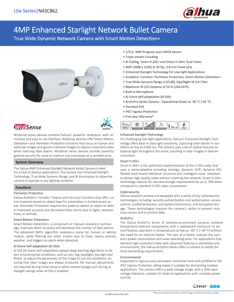 Page 1 of the manual Technical Sheet Dahua Technology N43CB62