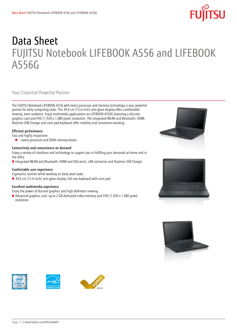 Page 1 de la notice Manuel utilisateur Fujitsu LIFEBOOK A556G