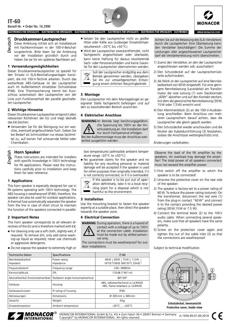 Page 1 of the manual User Manual Monacor IT-60