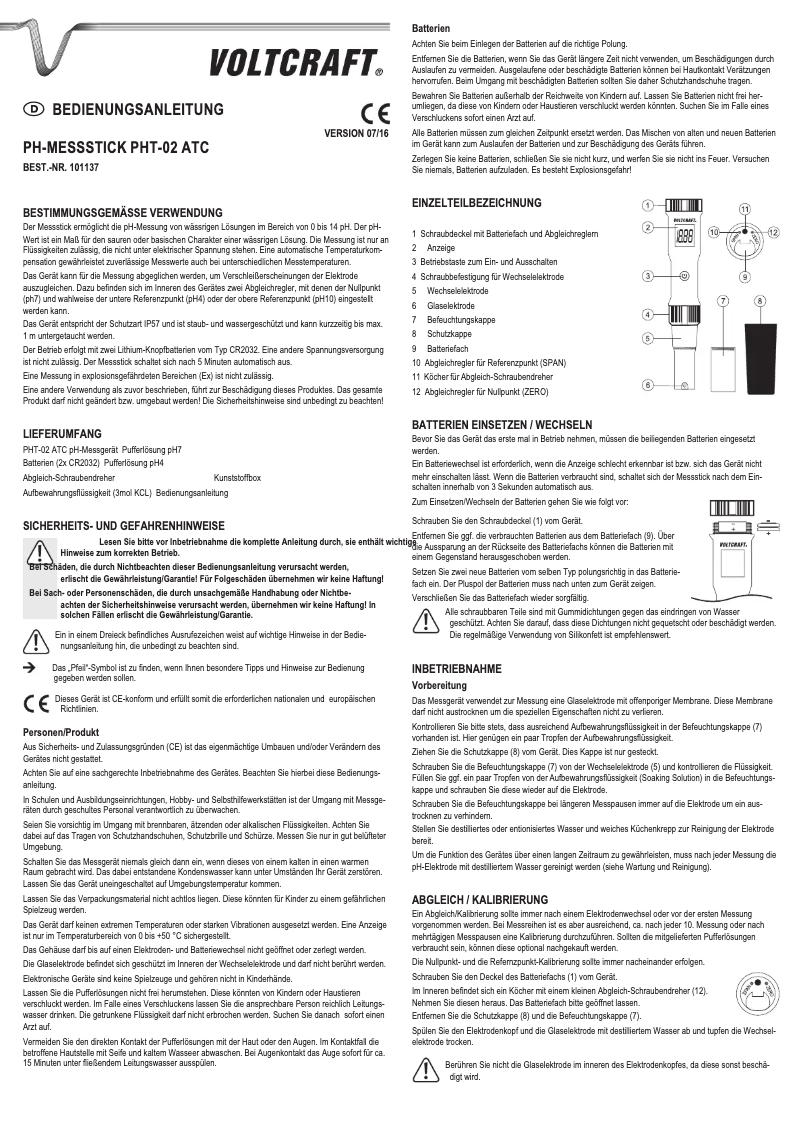 Page 1 of the manual User Manual Voltcraft PHT-02 ATC