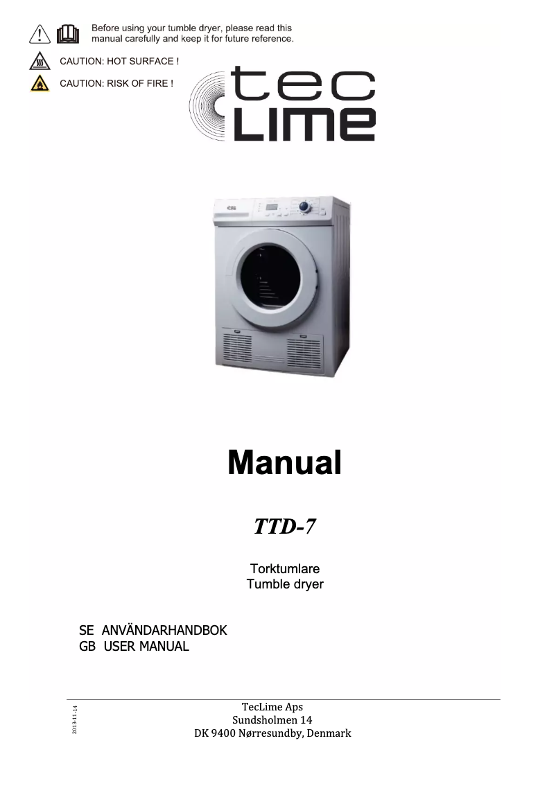 Page 1 of the manual User Manual TecLime TTD-7