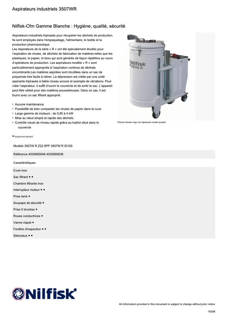 Page 1 of the manual Technical Sheet Nilfisk 3507