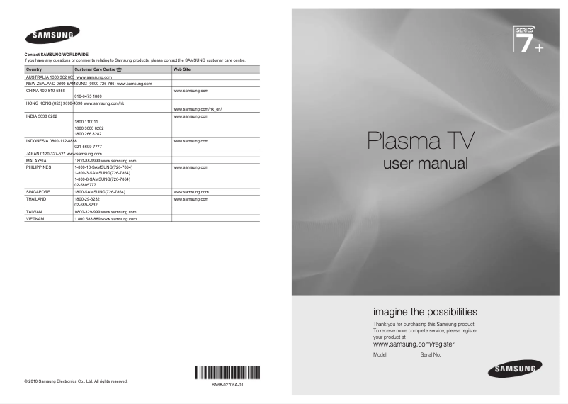 Page 1 of the manual User Manual Samsung PS50C7000