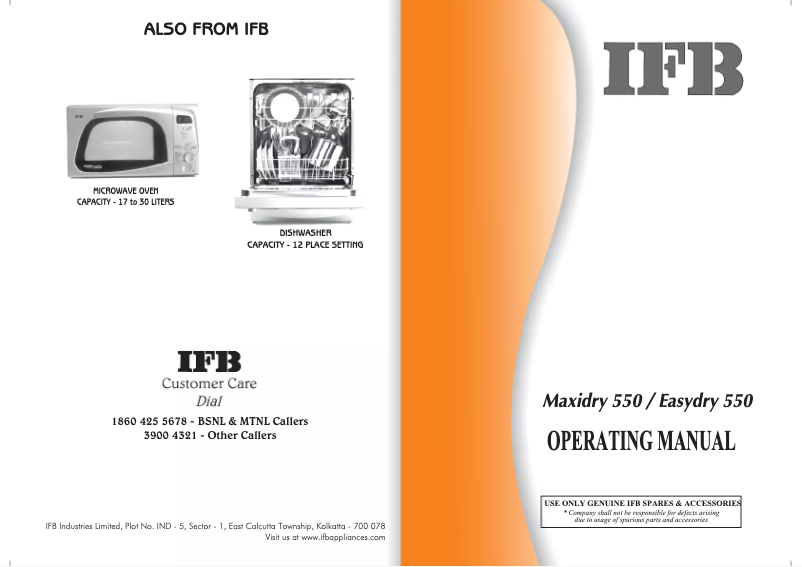 Page 1 of the manual User Manual IFB Easydry 550