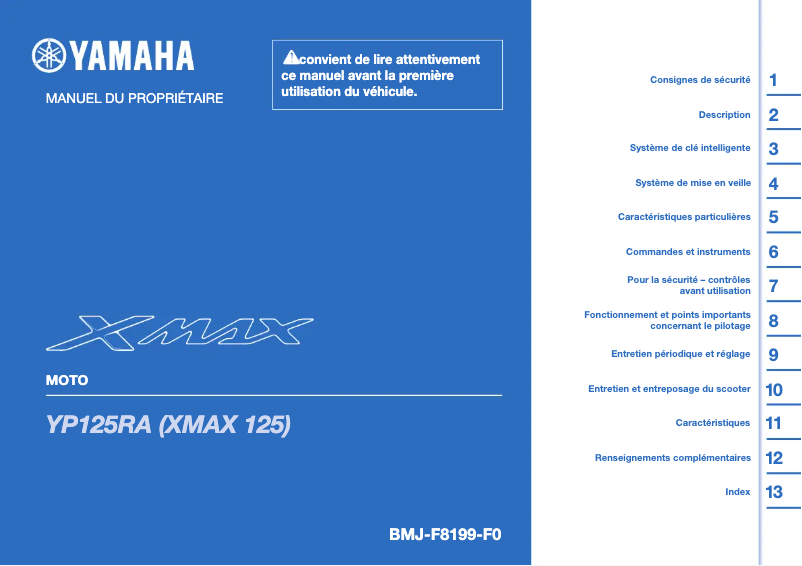 First page image of the manual for XMAX 125 (2023)