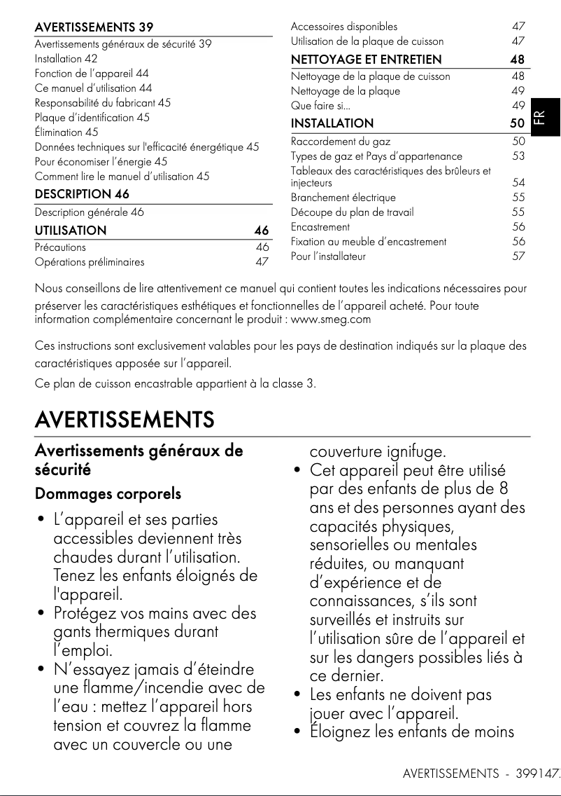 Page 1 of the manual User Manual Smeg PV175B3