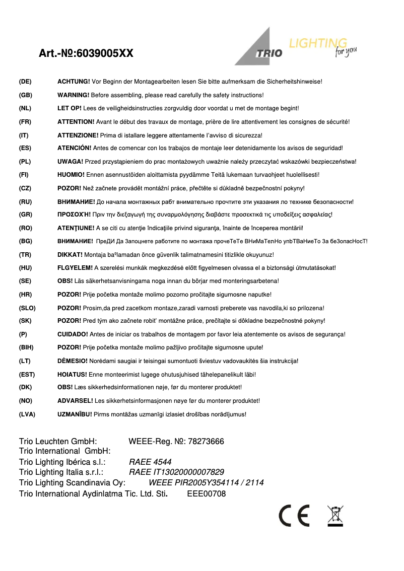 Page 1 of the manual User Manual Trio Lighting Hotel 603900501