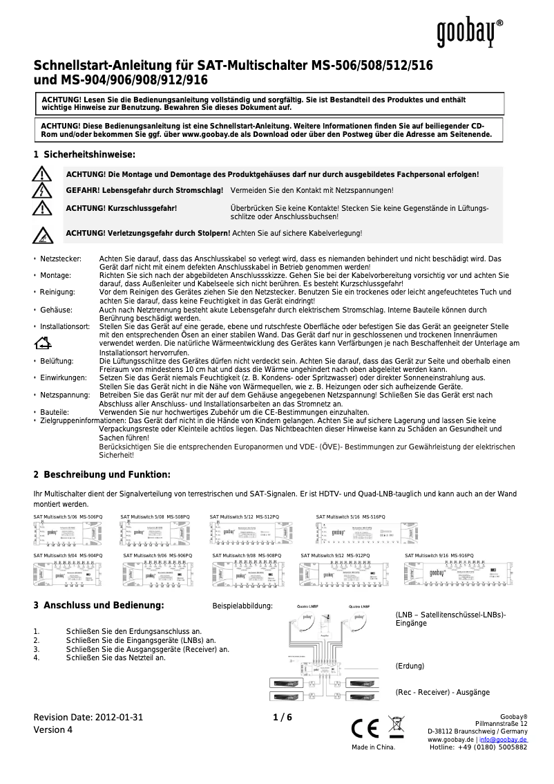 First page image of the manual for SAT Multiswitch 9/16 MS-916PQ