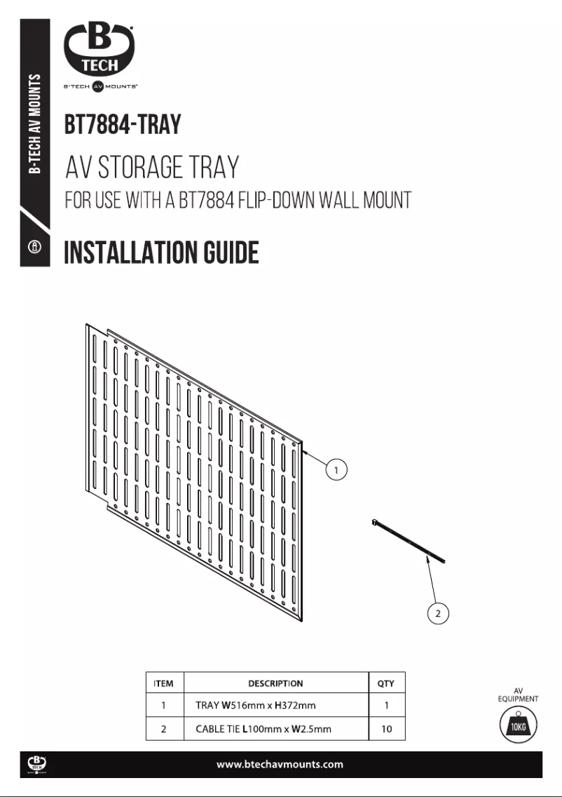 First page image of the manual for BT7884-TRAY
