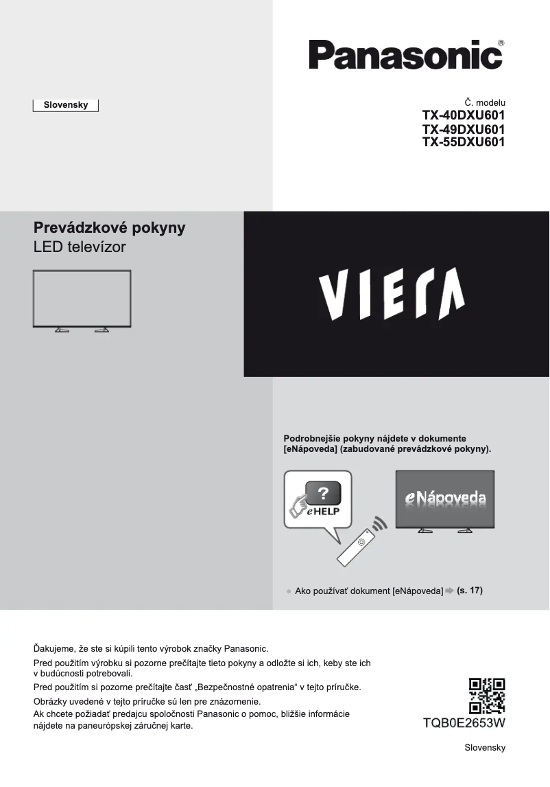 First page image of the manual for TX-40DXU601