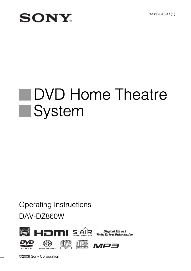 Page 1 of the manual User Manual Sony DAV-DZ860