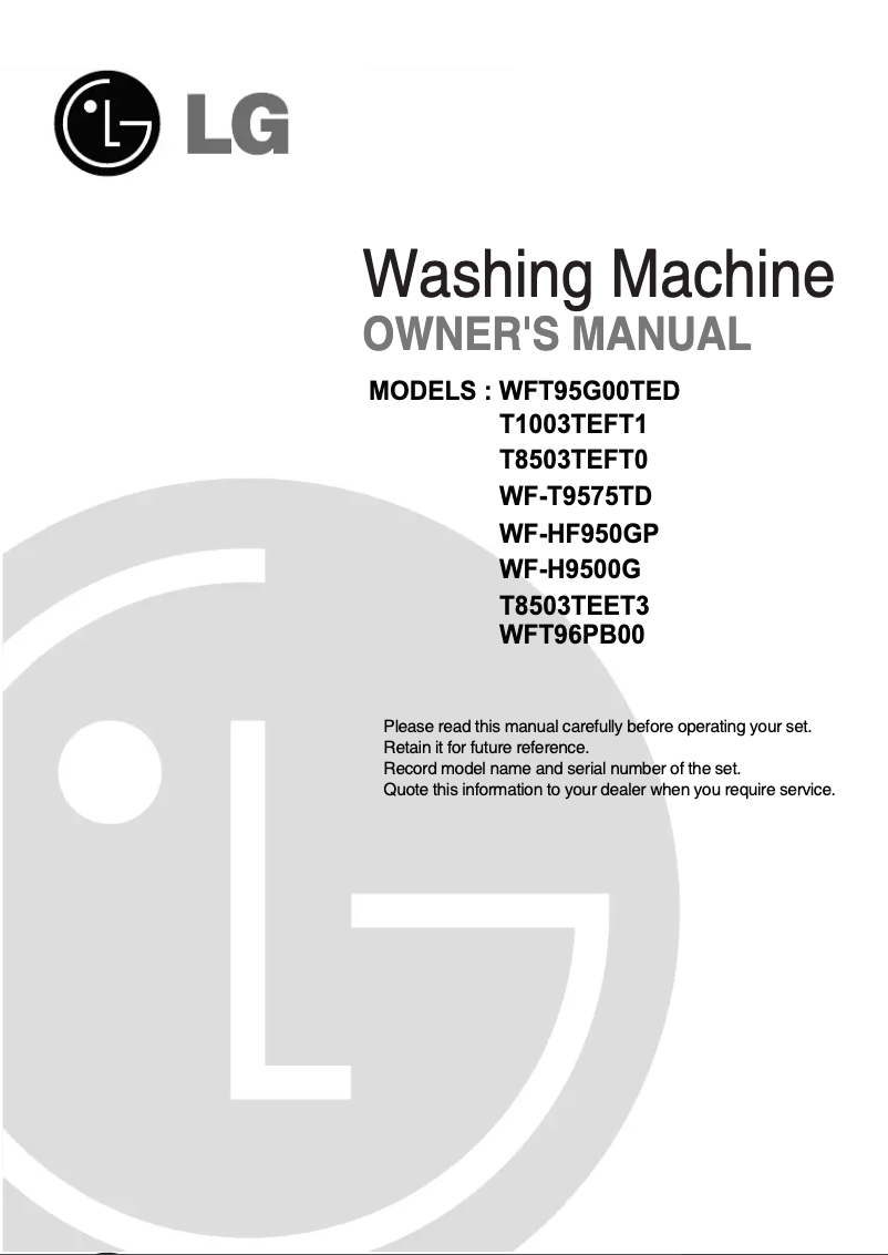 Page 1 of the manual User Manual LG WFT96PB00