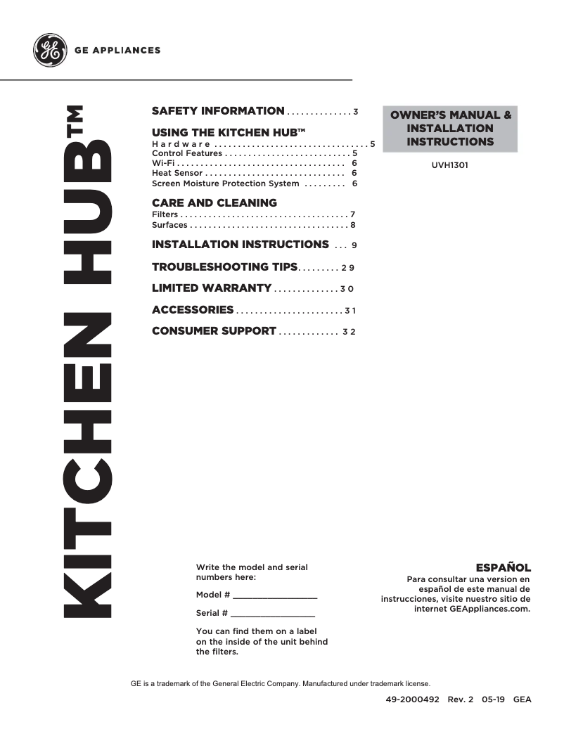 Page 1 of the manual Use and Maintenance Manual GE UVH13013MDS