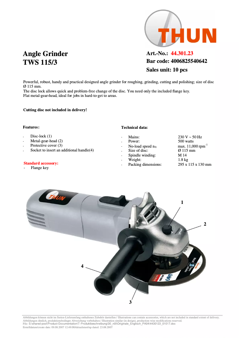 First page image of the manual for TWS 115/3