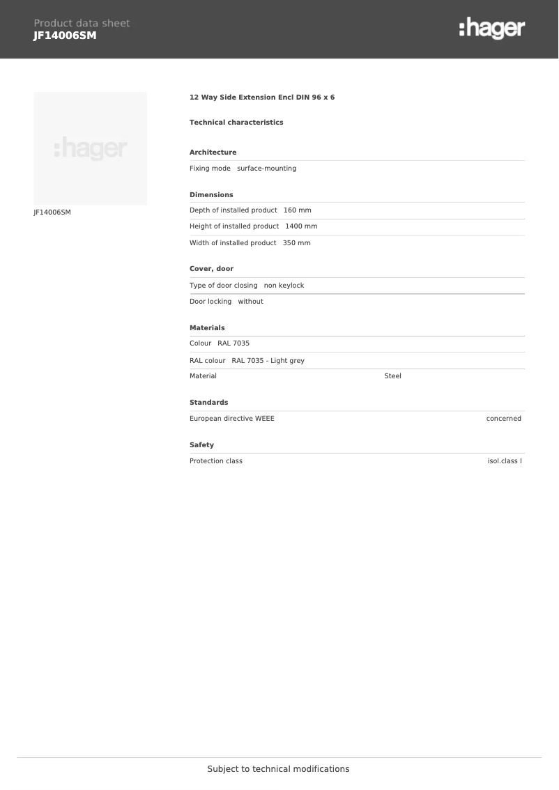 Page 1 of the manual User Manual Hager JF14006SM