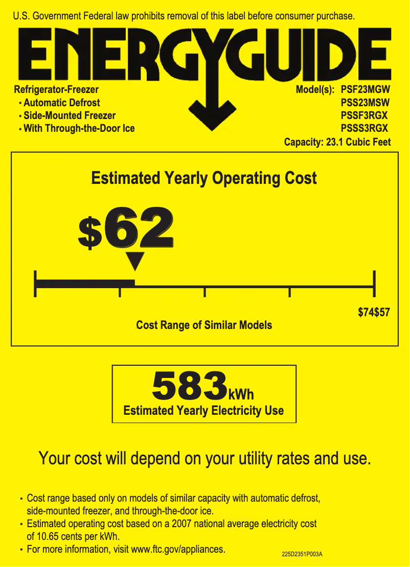 Page 1 of the manual Energy Label GE Profile PSSF3RGXCC